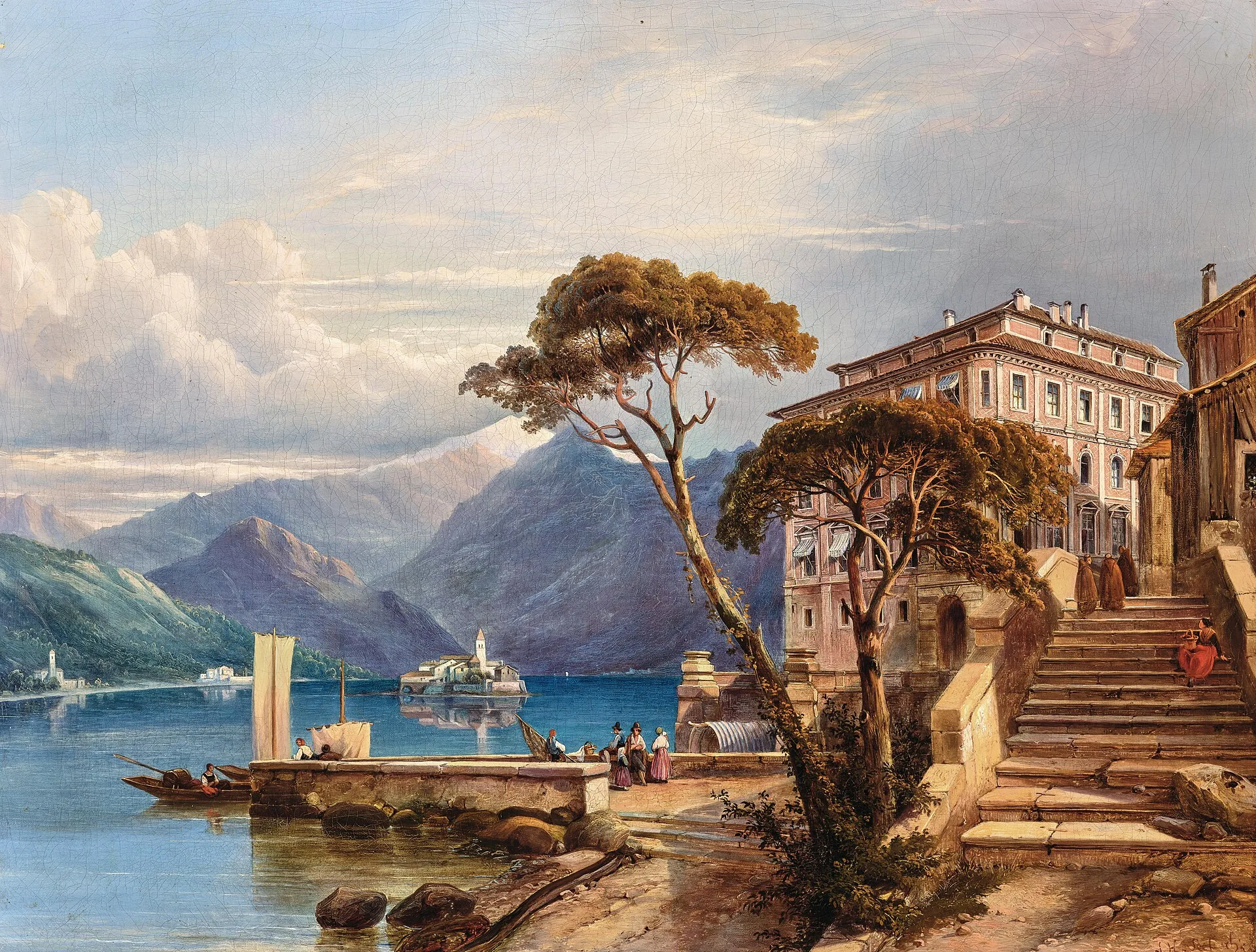 Un dipinto ottocentesco del Palazzo Borromeo affacciato sul Lago Maggiore